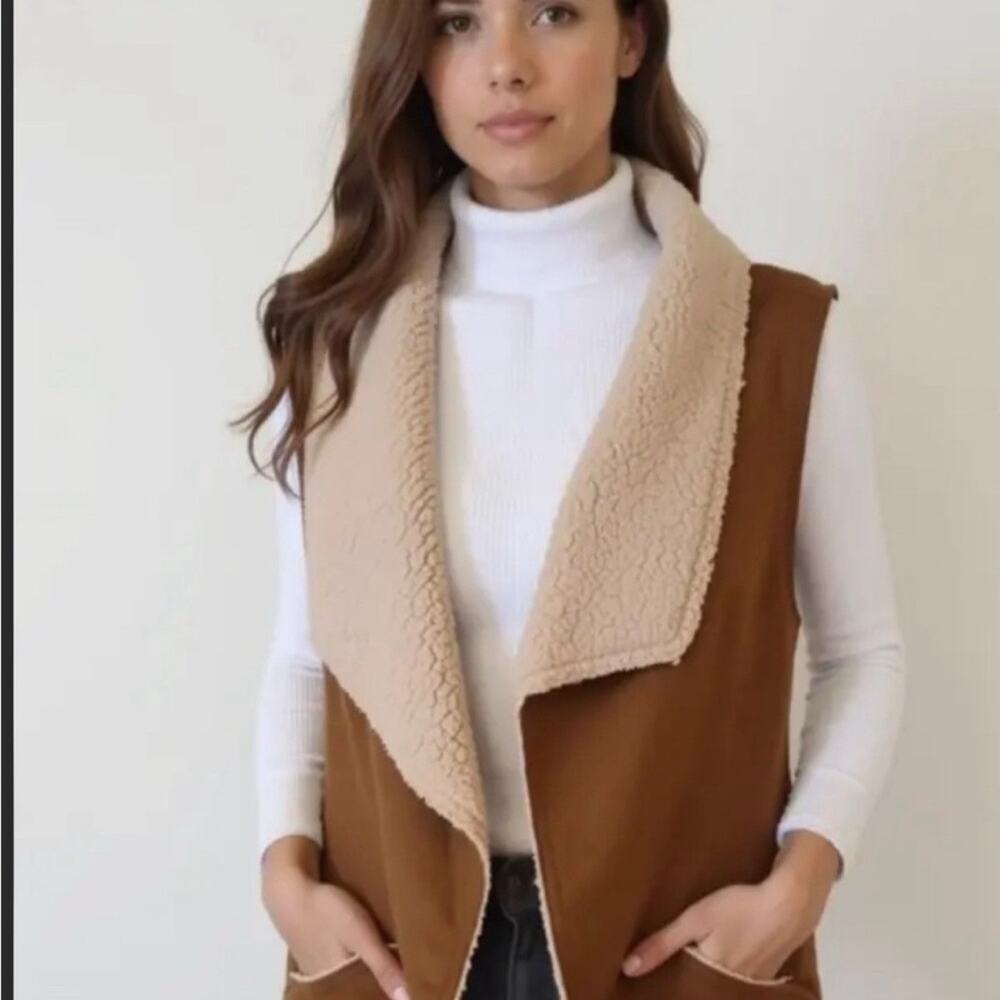 Sanctuary Clothing Brown Faux Suede & Sherpa Lined Vest Women's Size Med